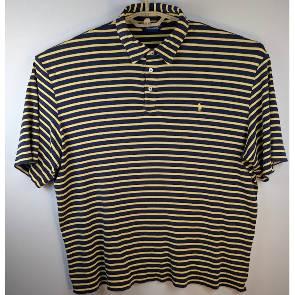 Polo Golf Ralph Lauren Polo Shirt Men XL Navy Blue Yellow Stripe Preppyā Y2K 90s